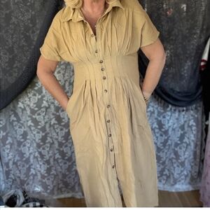 Camel Colored Corduroy Button-up Dress By Hayden